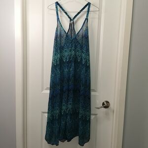 Women's Blue & Teal Patterned Swim Coverup Maxi